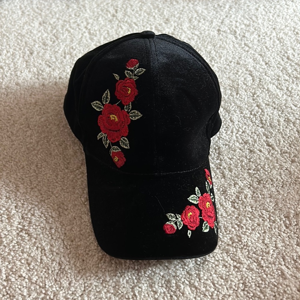 vintage y2k embroidered rose velvet baseball cap